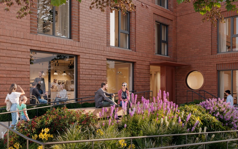 a group of people outside a building