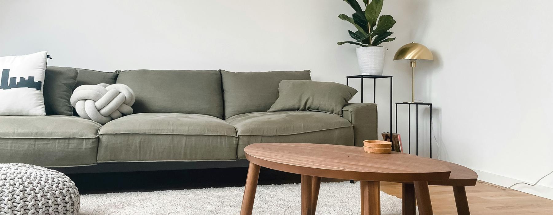 a living room with a couch and a coffee table